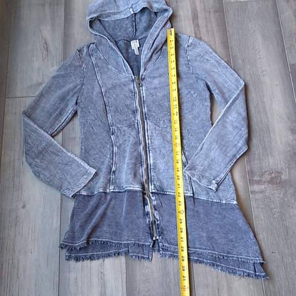 XCVI - Dusty Gray Hooded Zipper Jacket | Asymmetrical Hem - Size: Small - Picture 7 of 12